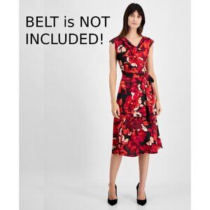 Kasper *MISSING* Women's Cowl-Neck Sleeveless Midi Dress Red Black Size 12P $99